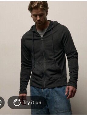 James Perse Charcoal Zip-Up Hoodie Supima Cotton Terry Cloth